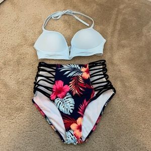 PINK High Waist Cut Out Bikini